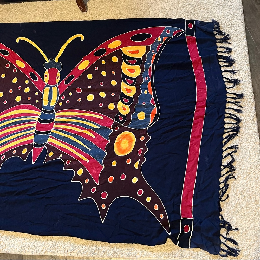 5/$25 Vintage Butterfly Art Shawl Scarf Boho Colourful Tapestry Cloth Wrap